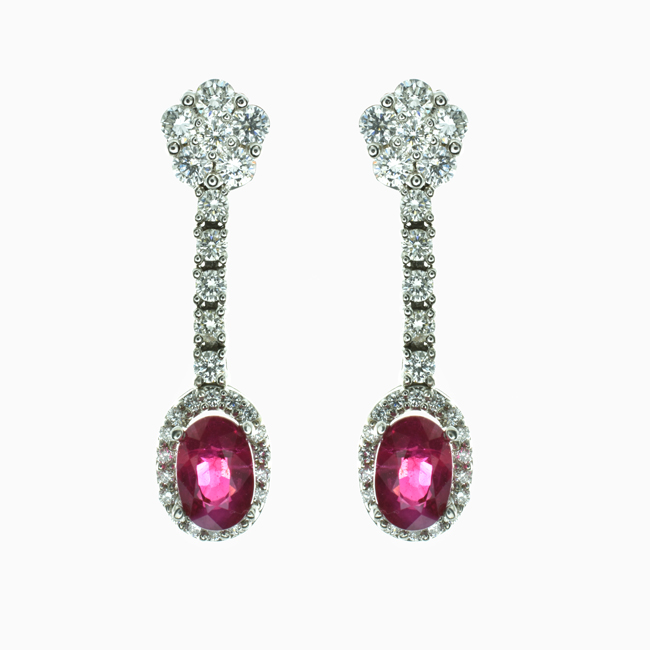 18K White Gold Ruby and Diamond Dangle Earrings