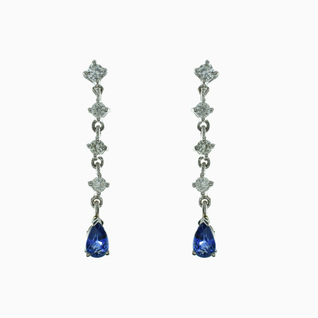14K White Gold Sapphire and Diamond Dangle Earrings