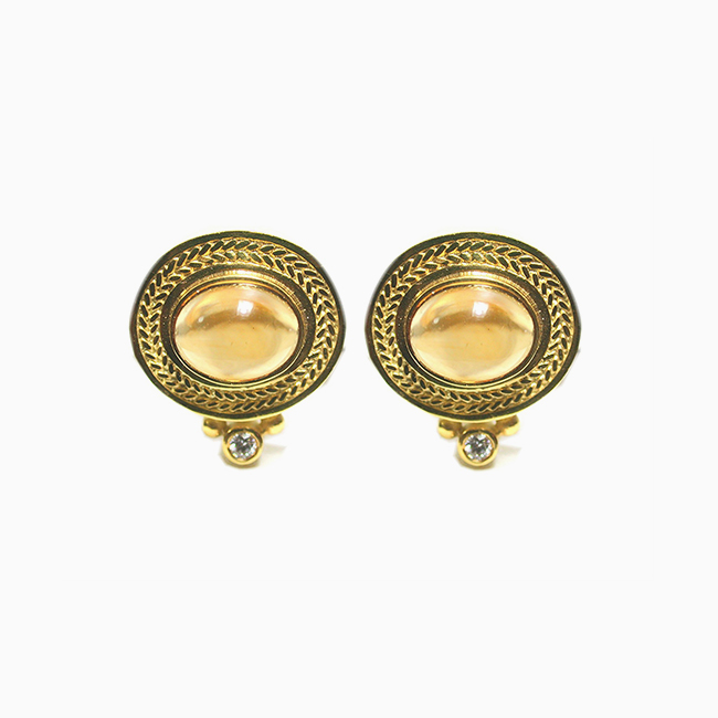 18K Yellow Gold Citrine and Diamond Earrings