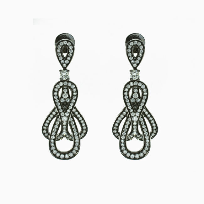 18K White Gold Diamond Dangle Earrings with Black Rhodium